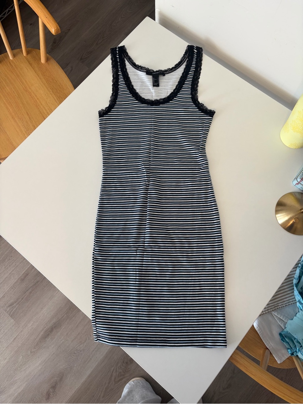 Forever 21 Black & White Striped Midi Tank Dress